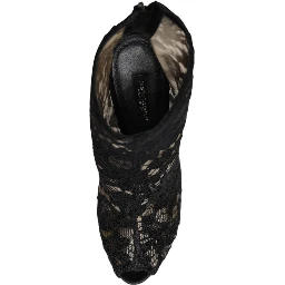 Black Floral Lace Heels Ankle Boots Shoes