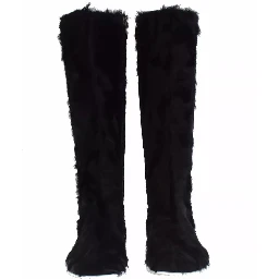 Black Xiangao Lamb Fur Leather Boots Shoes