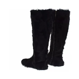 Black Xiangao Lamb Fur Leather Boots Shoes