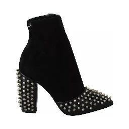 Black Suede Studded Heels Ankle Boots Shoes