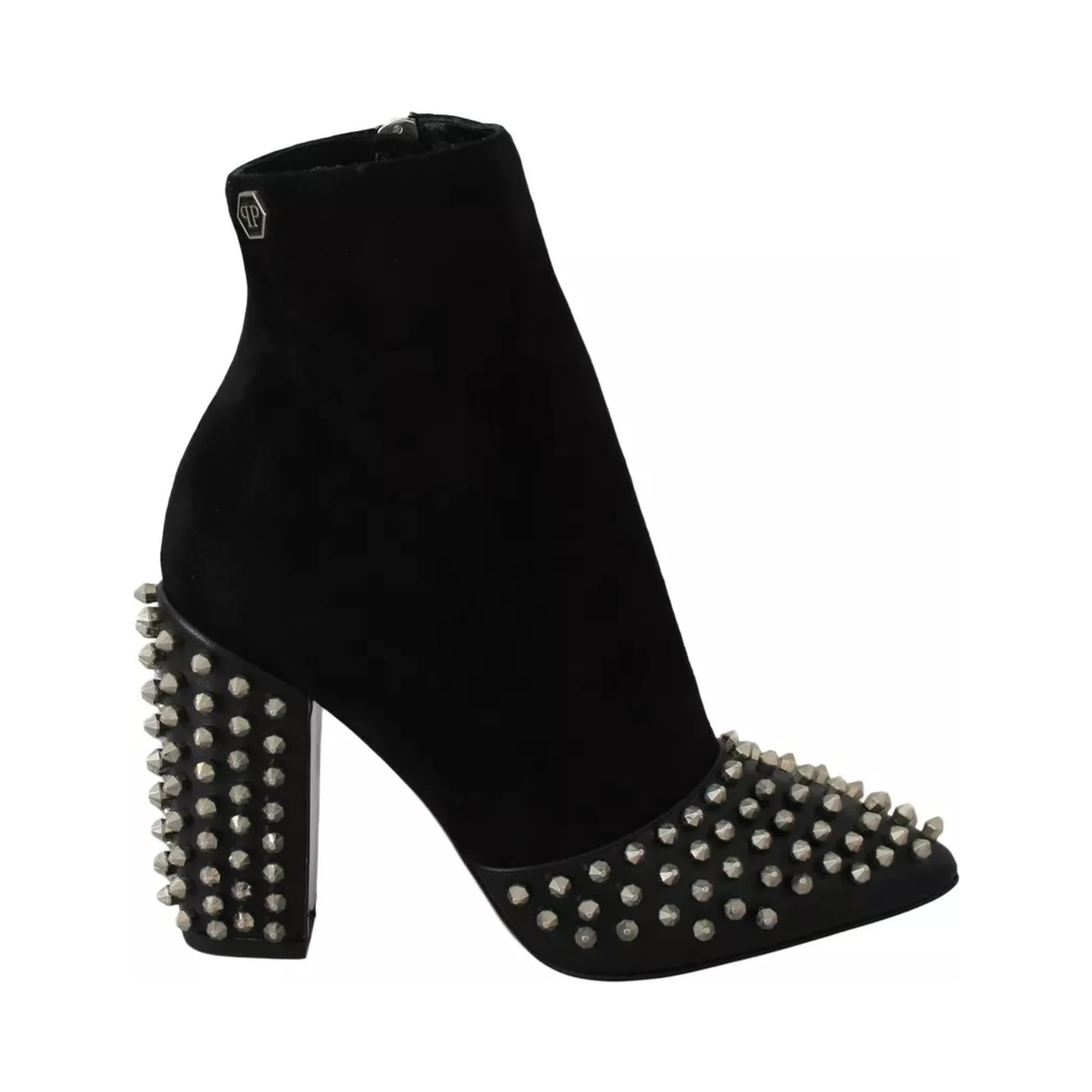 Black Suede Studded Heels Ankle Boots Shoes