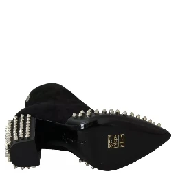 Black Suede Studded Heels Ankle Boots Shoes