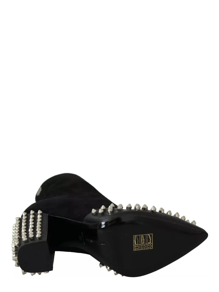 Black Suede Studded Heels Ankle Boots Shoes alternative