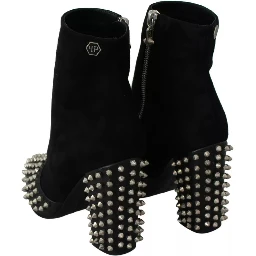 Black Suede Studded Heels Ankle Boots Shoes