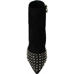 Black Suede Studded Heels Ankle Boots Shoes
