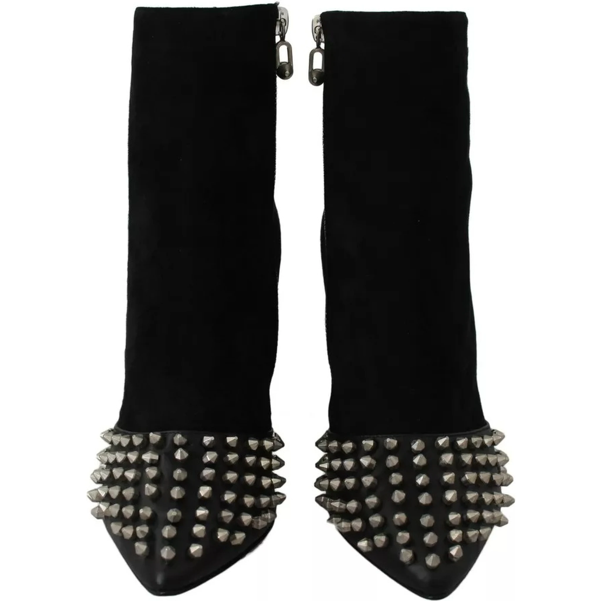 Black Suede Studded Heels Ankle Boots Shoes