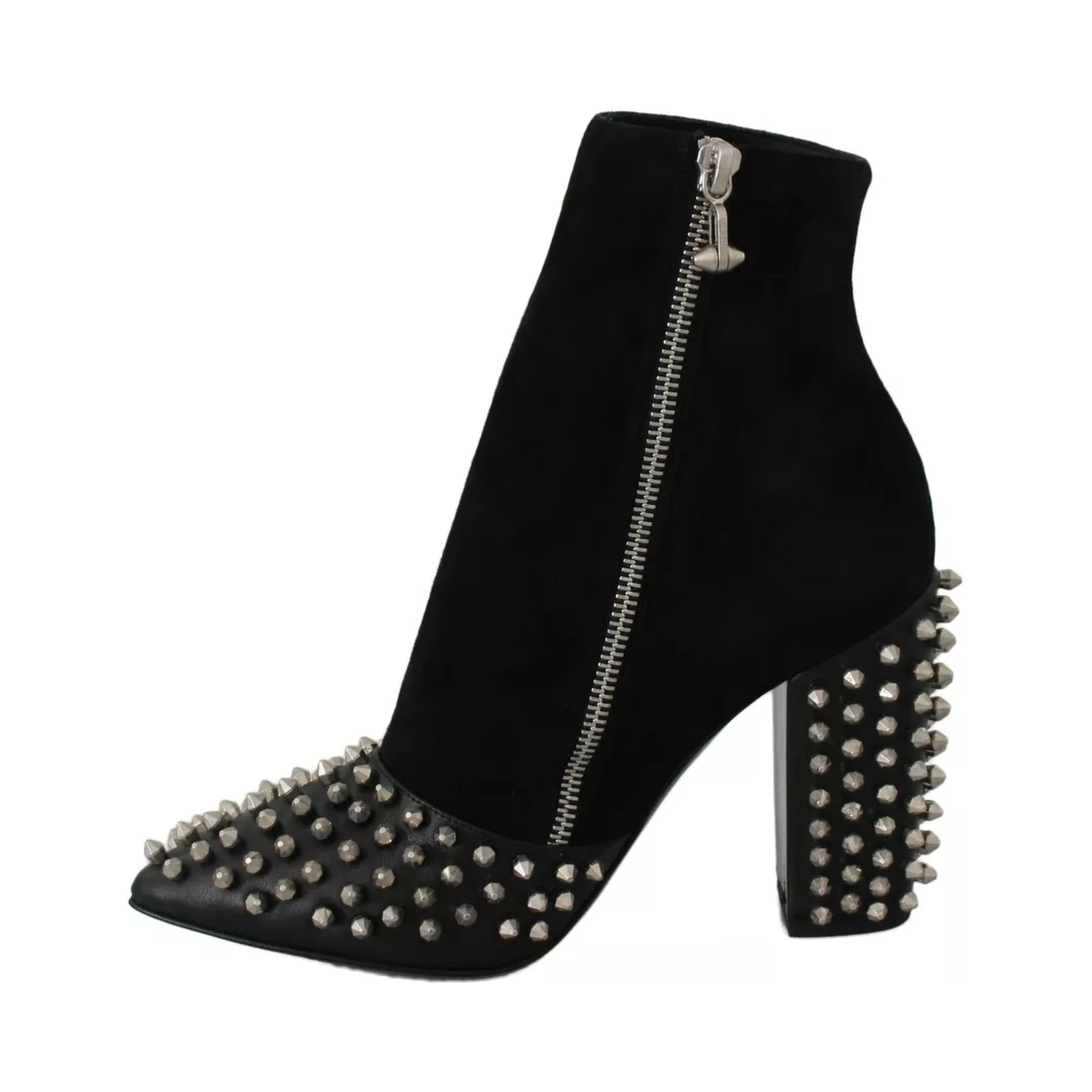 Black Suede Studded Heels Ankle Boots Shoes