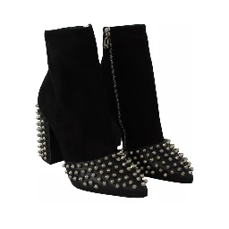 Black Suede Studded Heels Ankle Boots Shoes