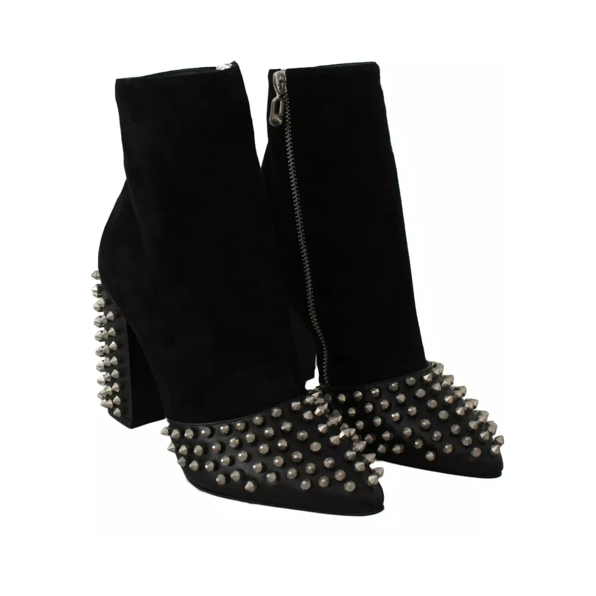 Black Suede Studded Heels Ankle Boots Shoes