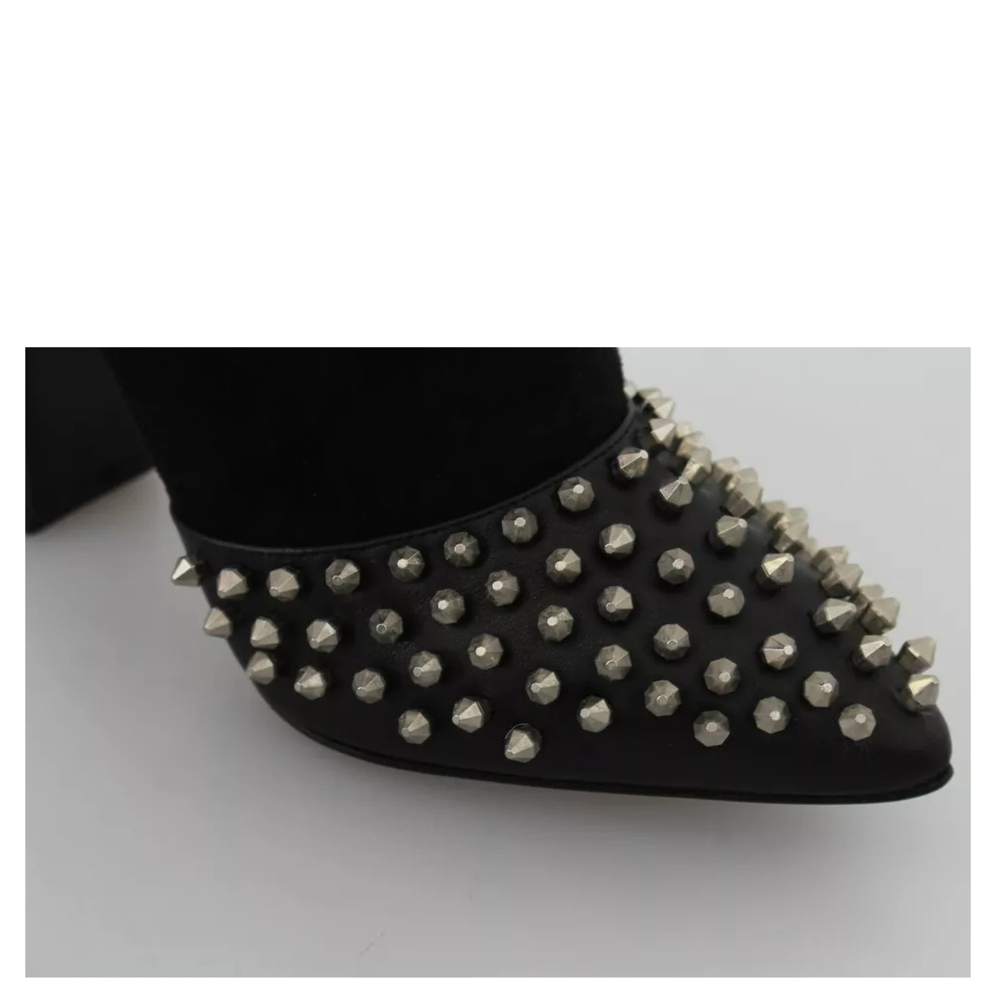 Black Suede Studded Heels Ankle Boots Shoes