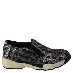 Silver Black Slip-on Sequence Design Sneakers Shoes