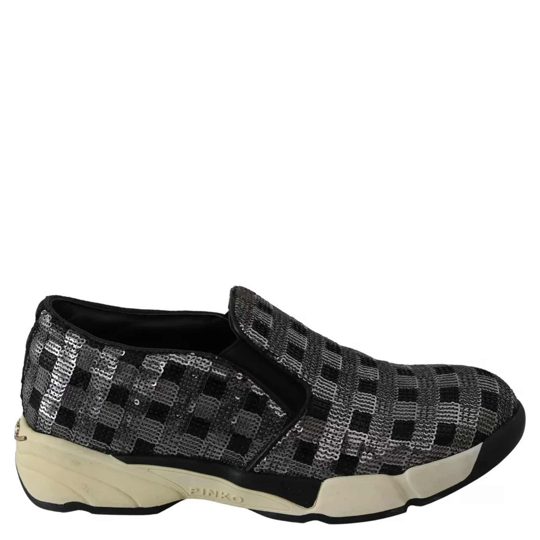 Silver Black Slip-on Sequence Design Sneakers Shoes