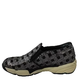 Silver Black Slip-on Sequence Design Sneakers Shoes