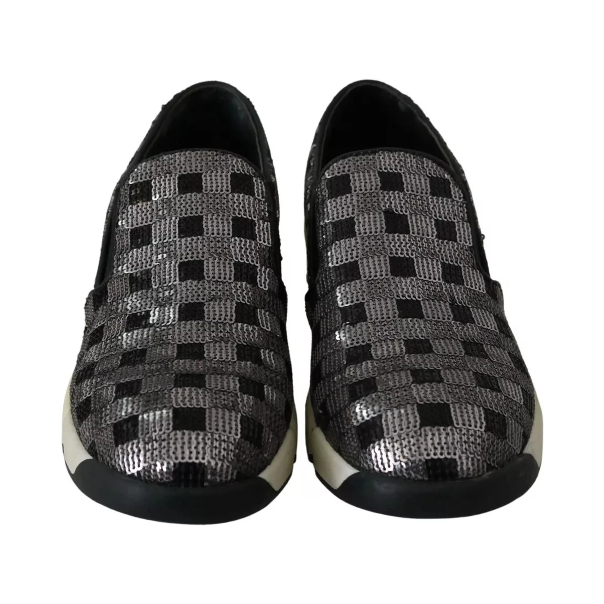 Silver Black Slip-on Sequence Design Sneakers Shoes