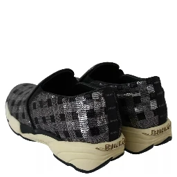 Silver Black Slip-on Sequence Design Sneakers Shoes