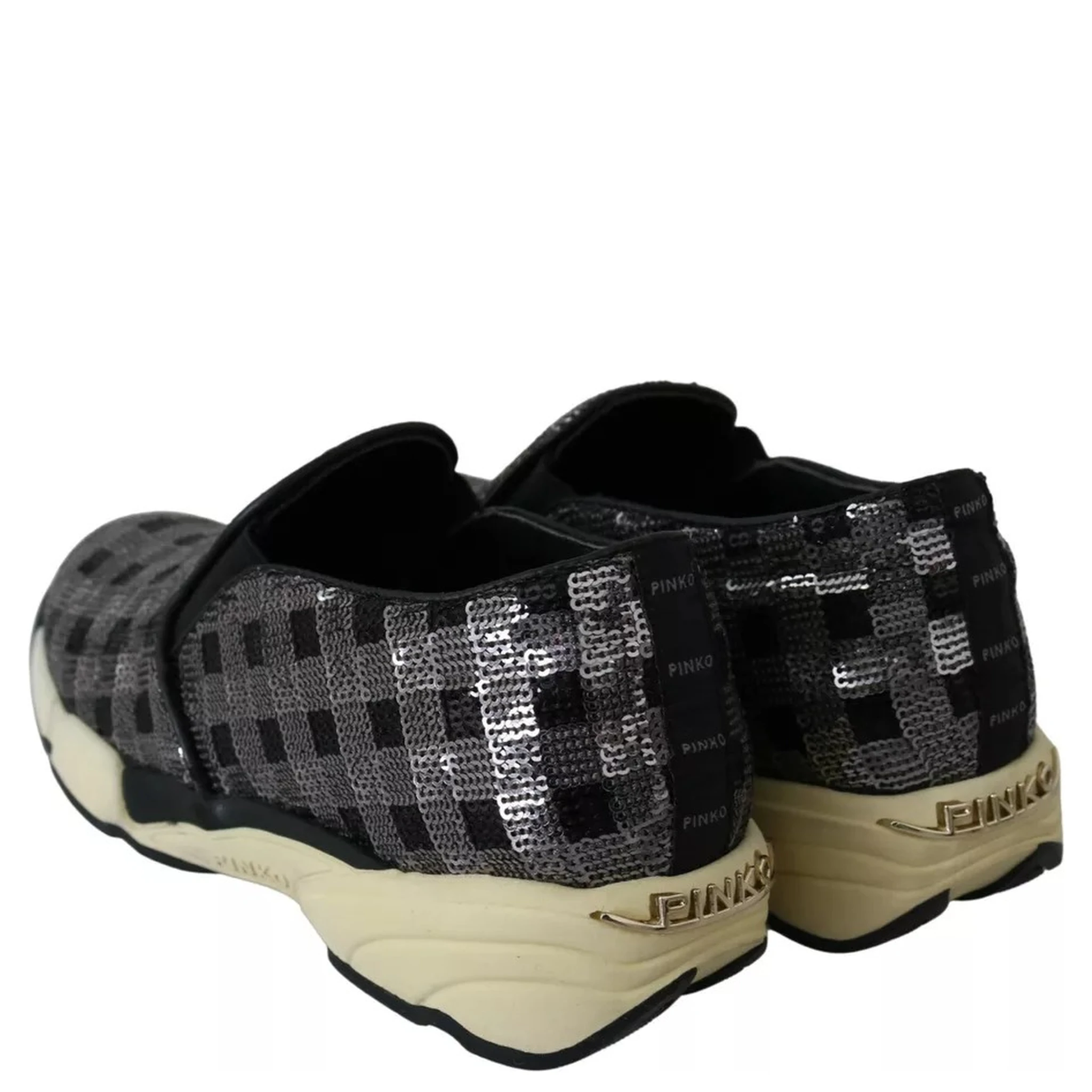 Silver Black Slip-on Sequence Design Sneakers Shoes