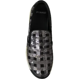 Silver Black Slip-on Sequence Design Sneakers Shoes