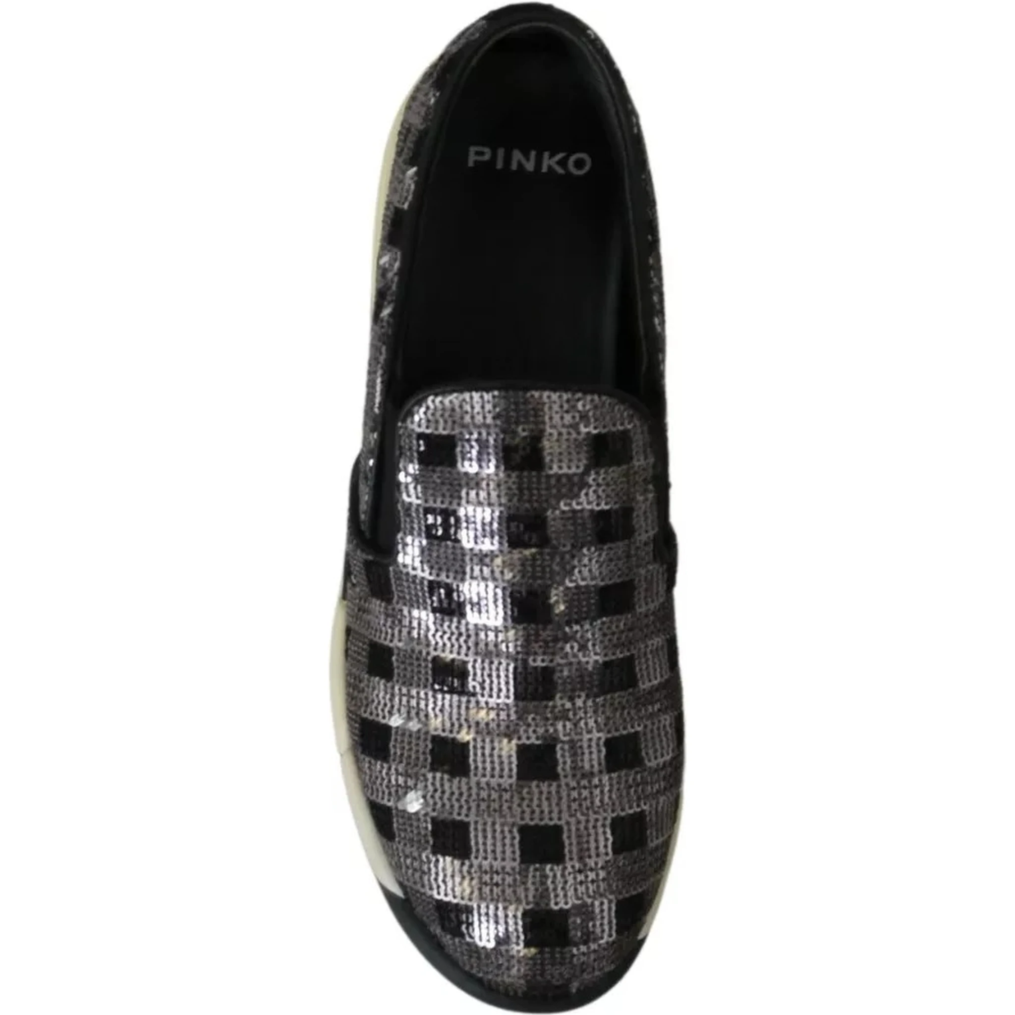 Silver Black Slip-on Sequence Design Sneakers Shoes