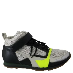 Fog Gray Neon Green Black Lace-Up Strap Shoes