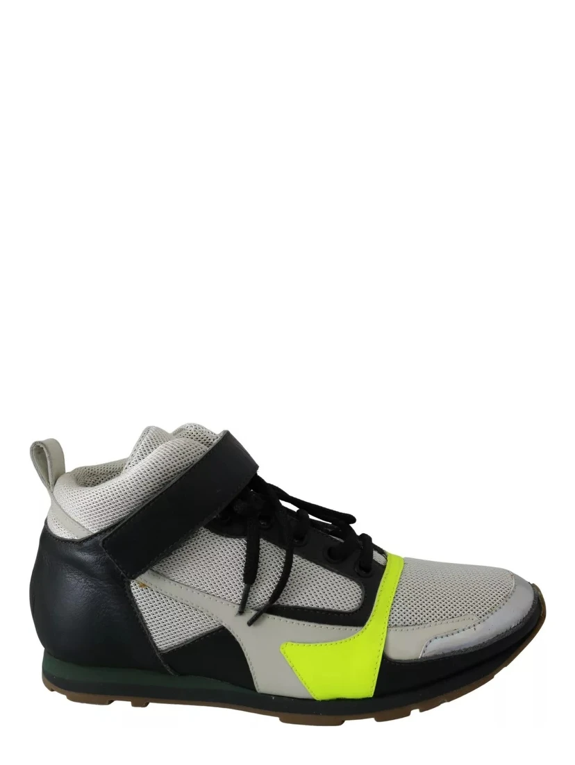 Fog Gray Neon Green Black Lace-Up Strap Shoes