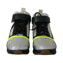 Fog Gray Neon Green Black Lace-Up Strap Shoes