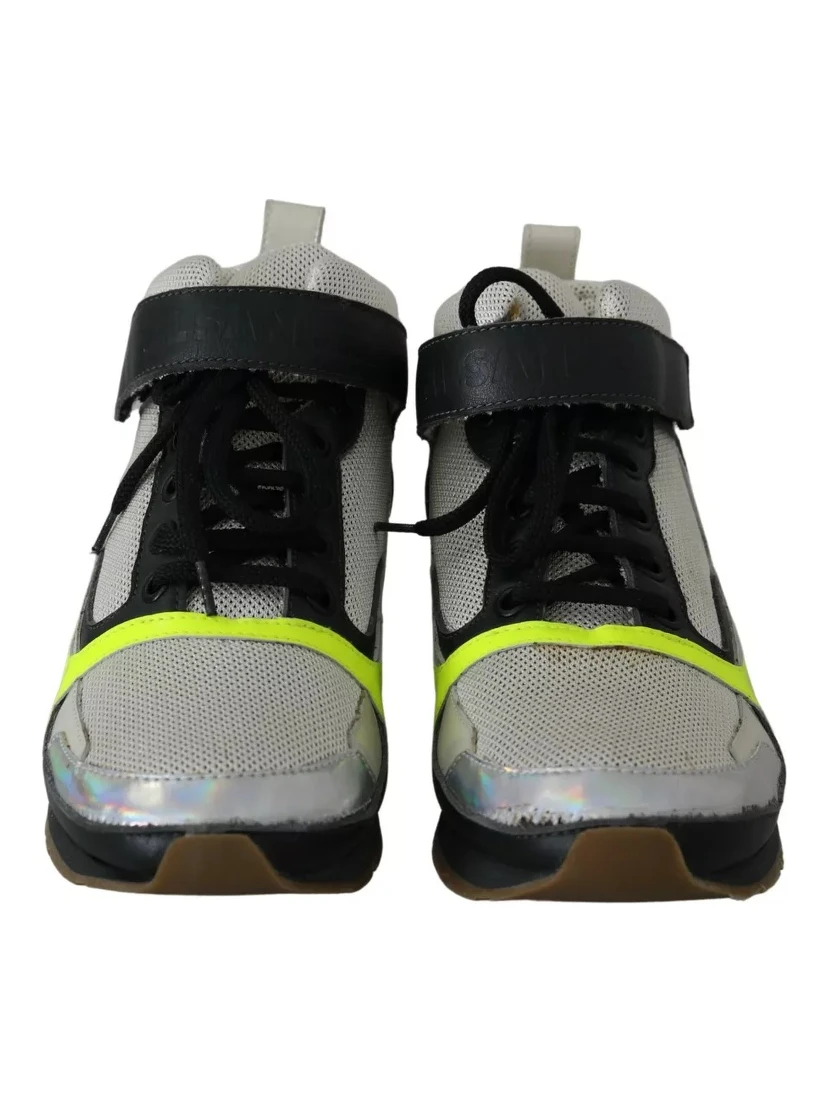 Fog Gray Neon Green Black Lace-Up Strap Shoes