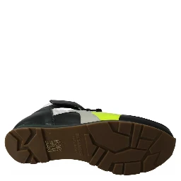 Fog Gray Neon Green Black Lace-Up Strap Shoes