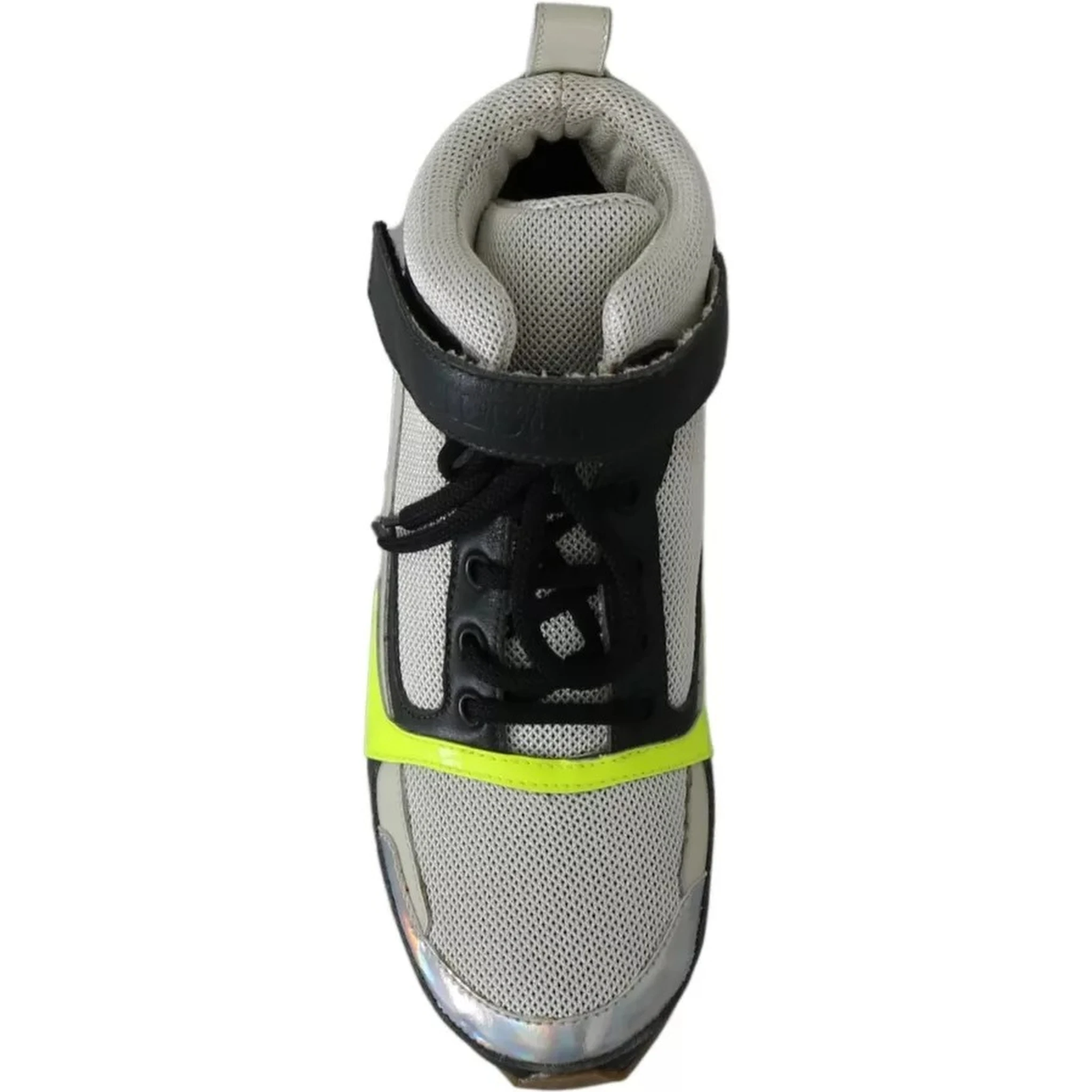 Fog Gray Neon Green Black Lace-Up Strap Shoes