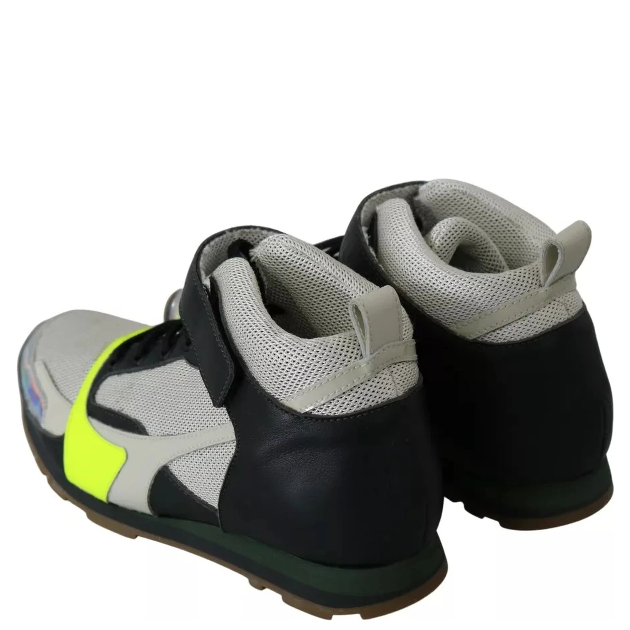 Fog Gray Neon Green Black Lace-Up Strap Shoes