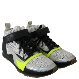 Fog Gray Neon Green Black Lace-Up Strap Shoes