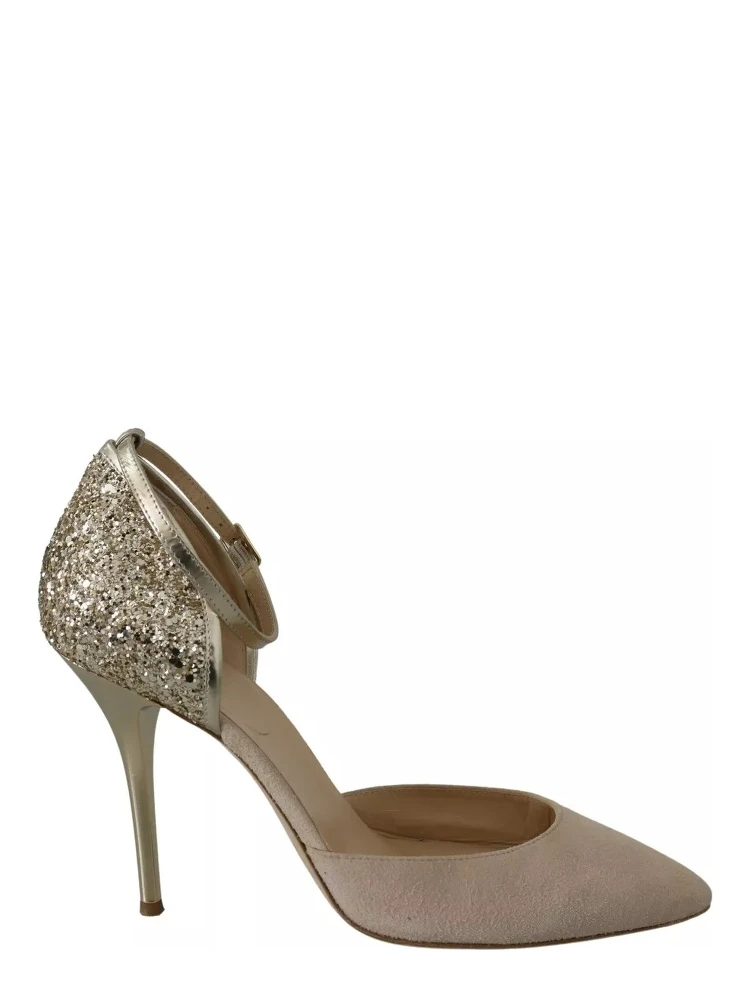 Beige Linen Ankle Strap High Heels Shoes