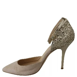 Beige Linen Ankle Strap High Heels Shoes