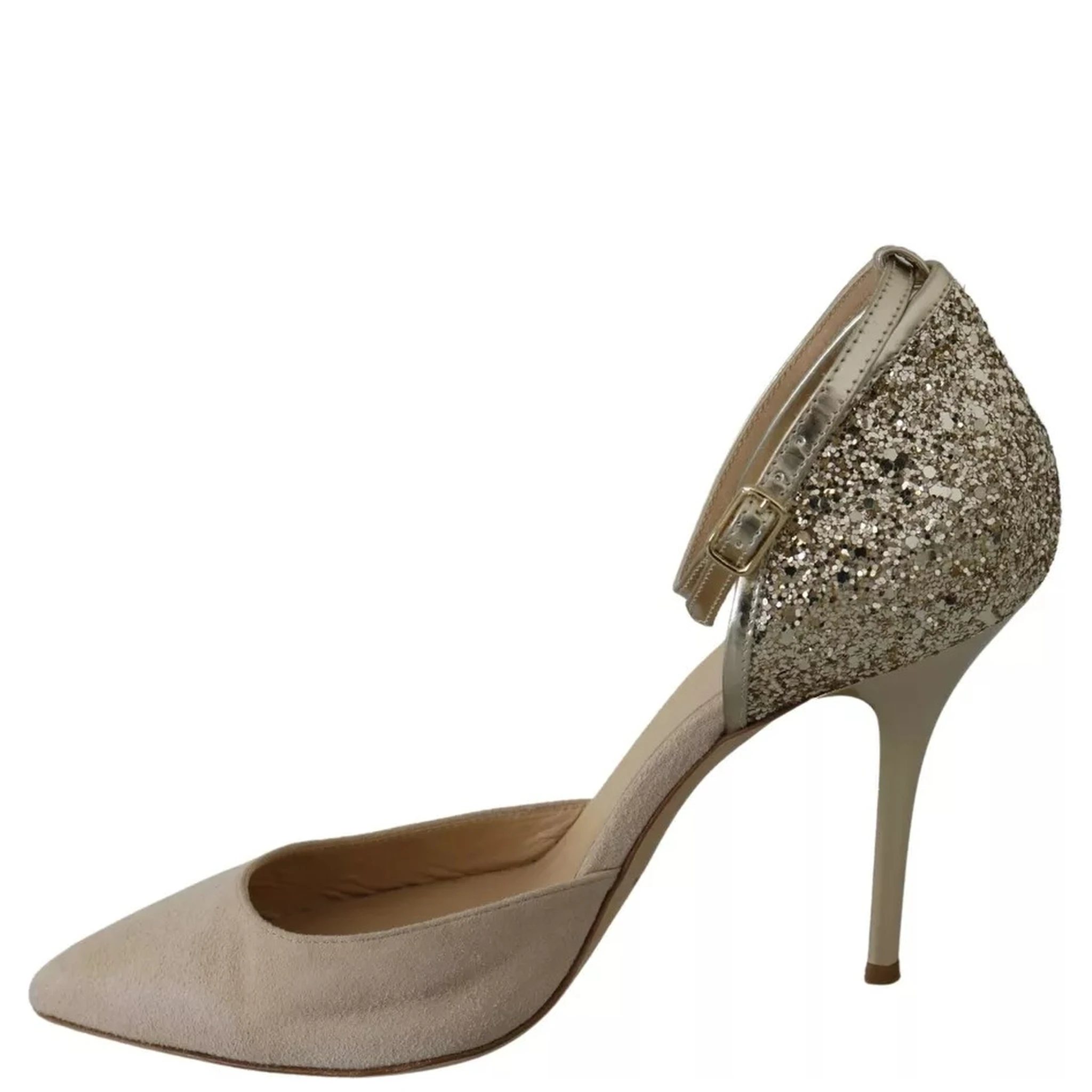 Beige Linen Ankle Strap High Heels Shoes