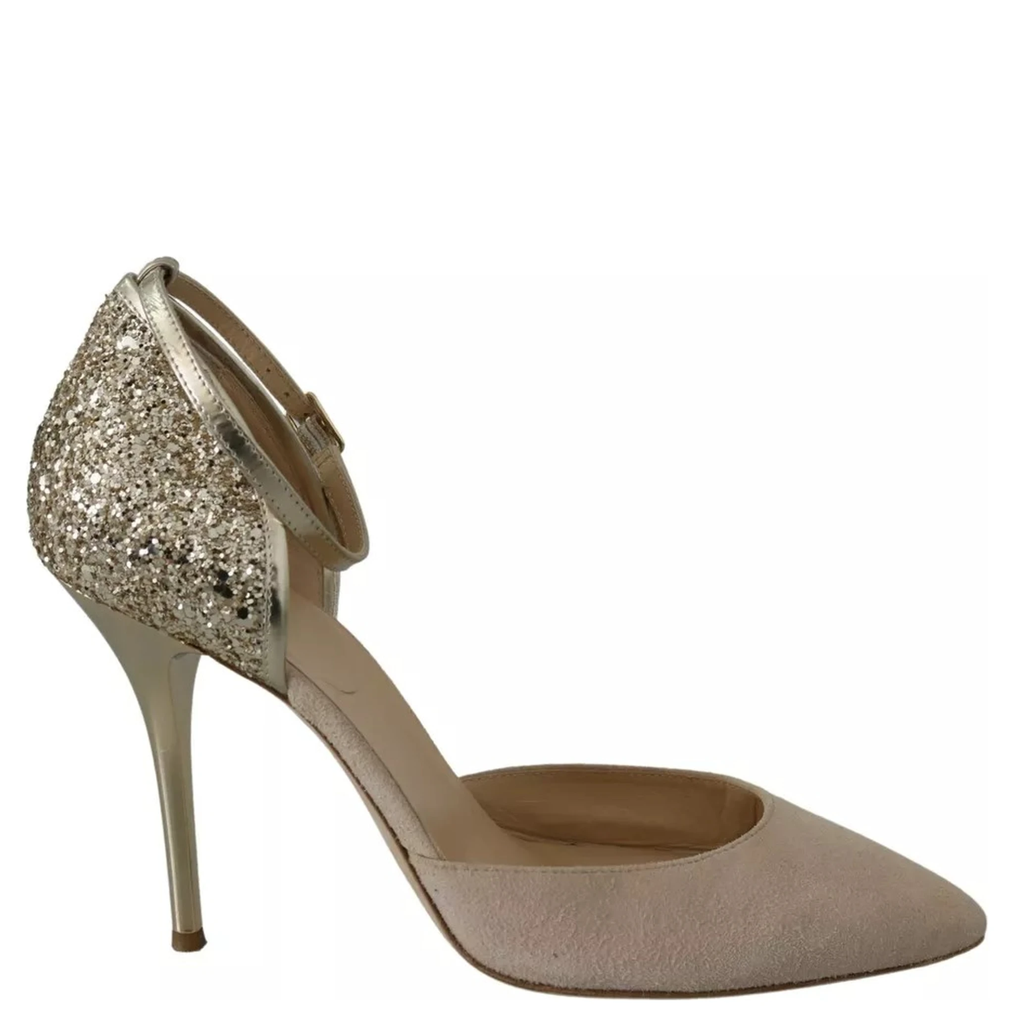 Beige Linen Ankle Strap High Heels Shoes