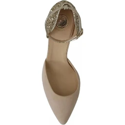 Beige Linen Ankle Strap High Heels Shoes