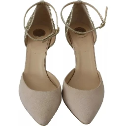 Beige Linen Ankle Strap High Heels Shoes