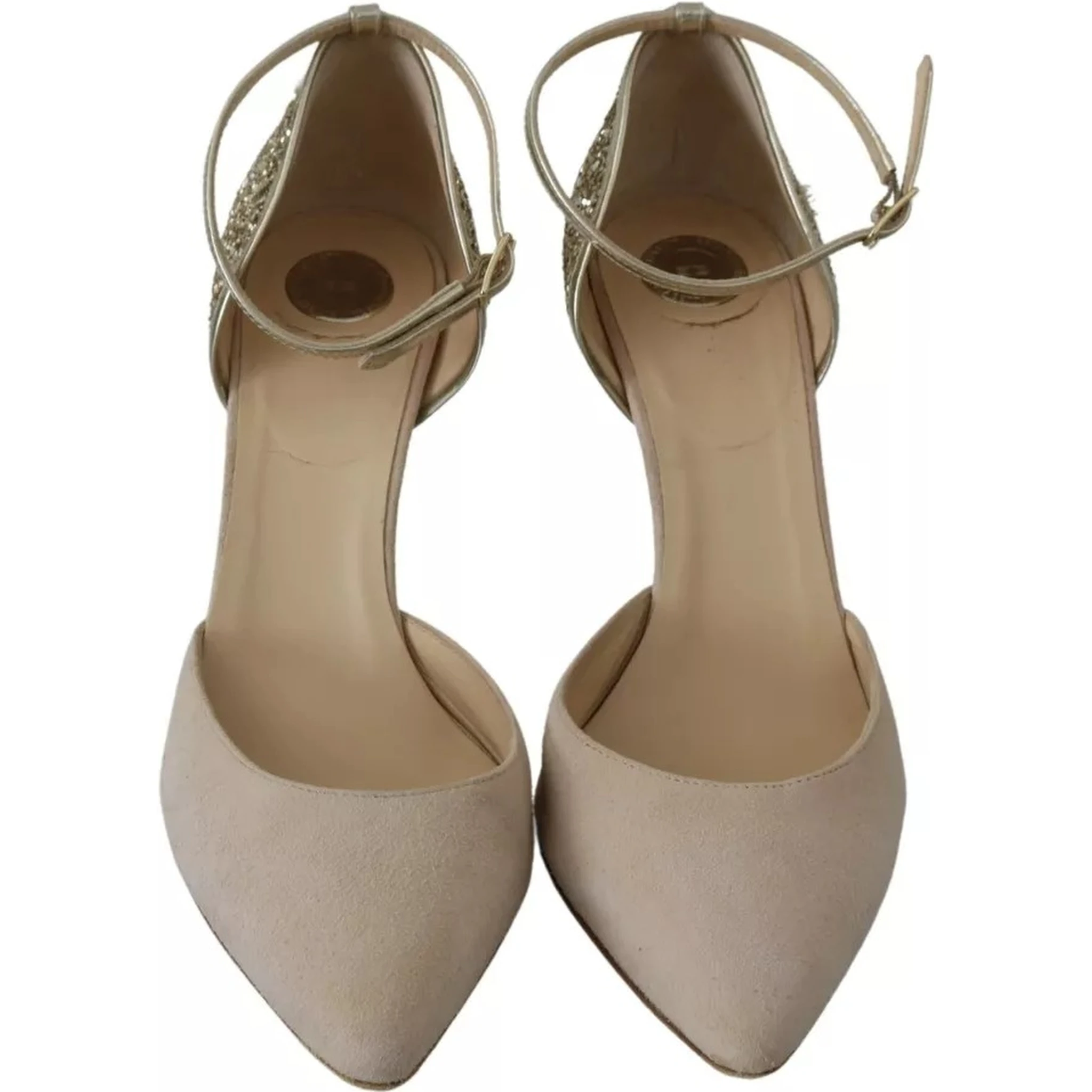 Beige Linen Ankle Strap High Heels Shoes