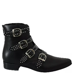 Black Fashion Buckled Zipper Ankle Boots Shoes