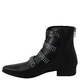 Black Fashion Buckled Zipper Ankle Boots Shoes