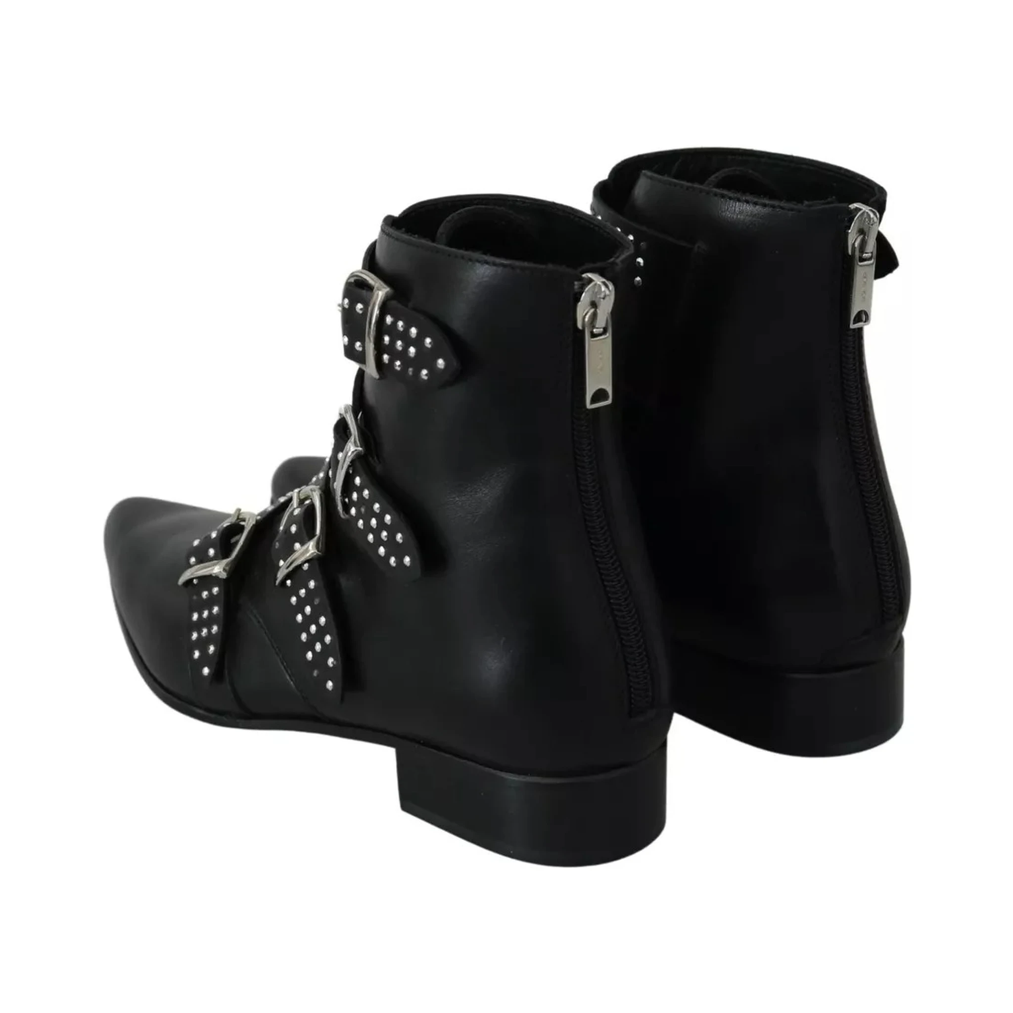 Black Fashion Buckled Zipper Ankle Boots Shoes