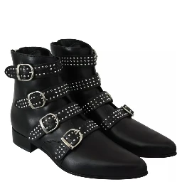 Black Fashion Buckled Zipper Ankle Boots Shoes
