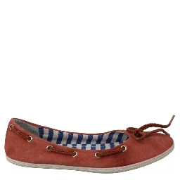 Coral Suede Lace Bow Loafers Ballet Flat Shoes