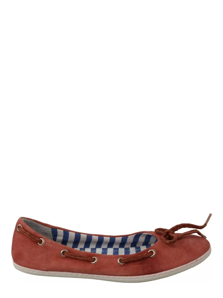 Coral Suede Lace Bow Loafers Ballet Flat Shoes