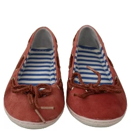 Coral Suede Lace Bow Loafers Ballet Flat Shoes