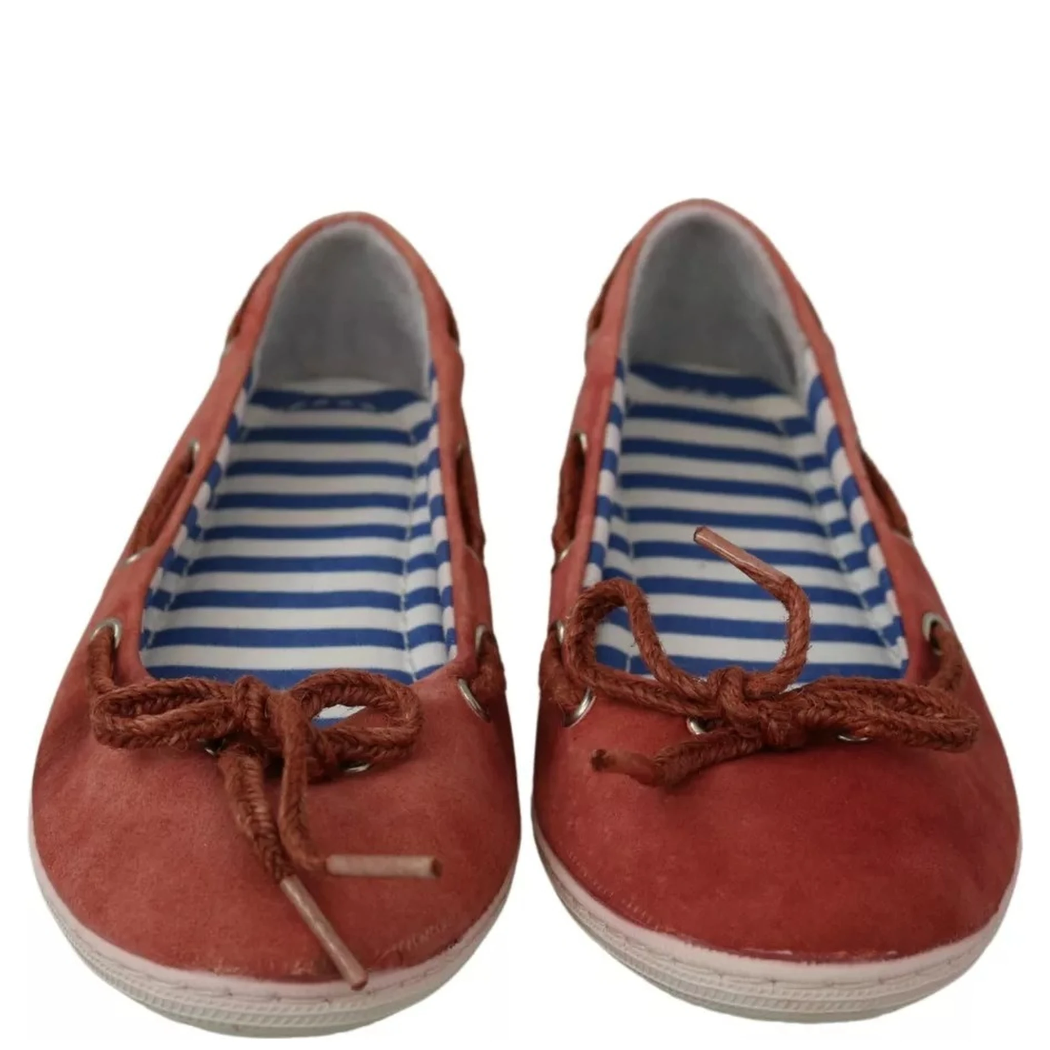 Coral Suede Lace Bow Loafers Ballet Flat Shoes