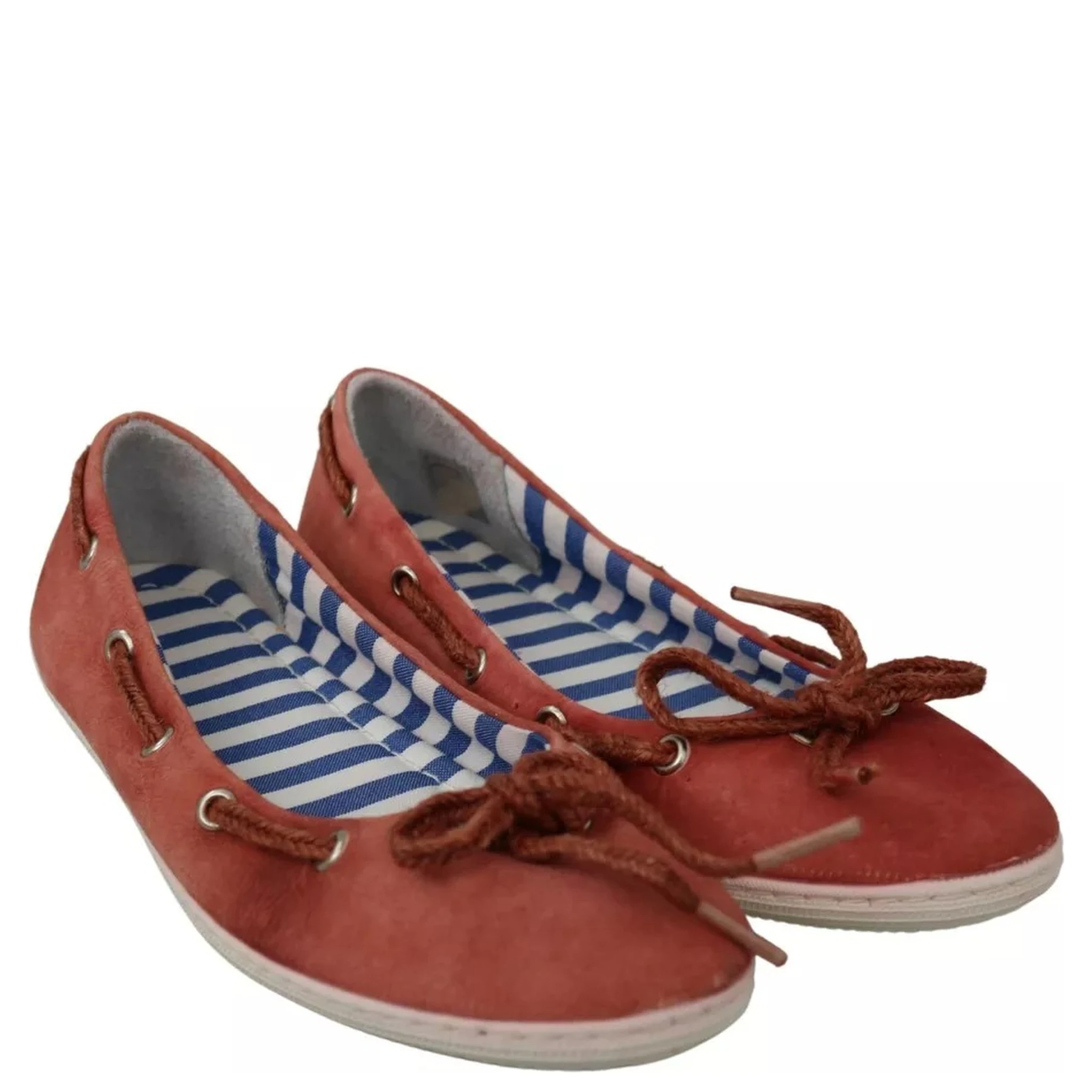 Coral Suede Lace Bow Loafers Ballet Flat Shoes