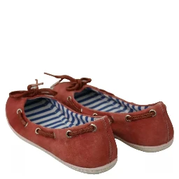 Coral Suede Lace Bow Loafers Ballet Flat Shoes