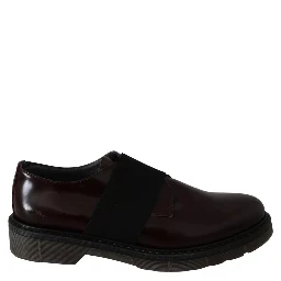 Dark Brown Leather Elastic Strap Shoes