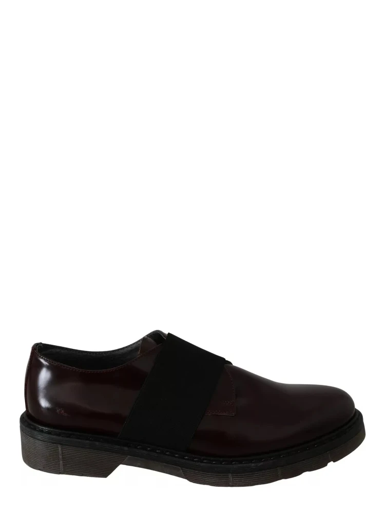 Dark Brown Leather Elastic Strap Shoes