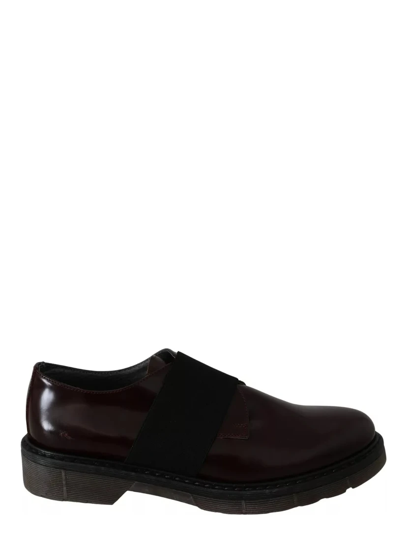 Dark Brown Leather Elastic Strap Shoes